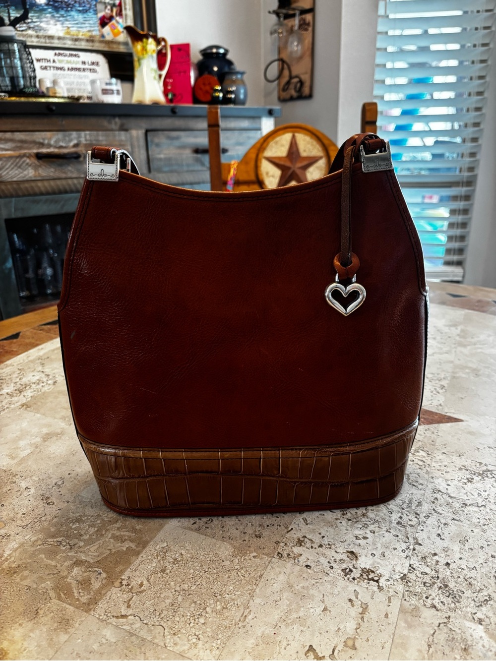 Brighton Brown Leather Shoulder Bag w Heart Charm
